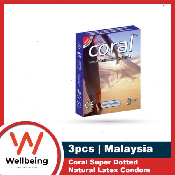 Coral5 Coral Super Dotted Lubricated Natural Latex Condom for Men | Single Pack 3pcs | Malaysia