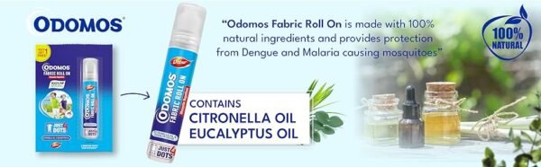 Odomos Mosquito Repellent Fabric Rollon Citronella & Eucalyptus Oil | 8Ml | Made In India