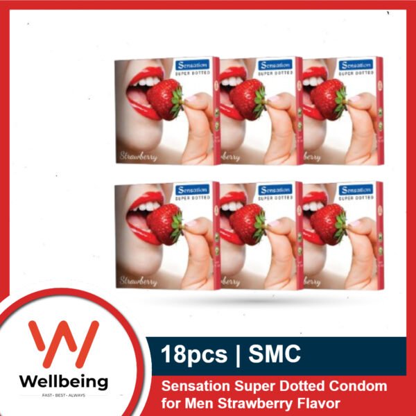 Sensation Super Dotted Condom for Men Strawberry Flavor | Half Box 6x3= 18pcs Condom | SMC
