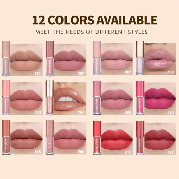 Handaiyan 12 Color Matte Liquid Lipstick Set Long-Lasting Smudge Proof 2.5ml Lip Gloss Set Matte Pearlescent Non-Sticky Lip Glaze Lipstick