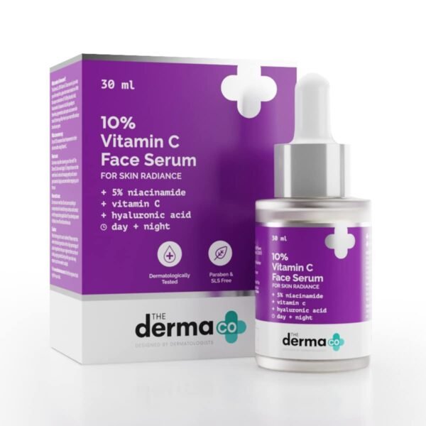 The Derma Co 10% Vitamin C Face Serum 30ml I With Vitamin C, 5% Niacinamide & Hyaluronic Acid I For Skin Radiance I Day + Night Regimen | Suitable For All Skin Types | India