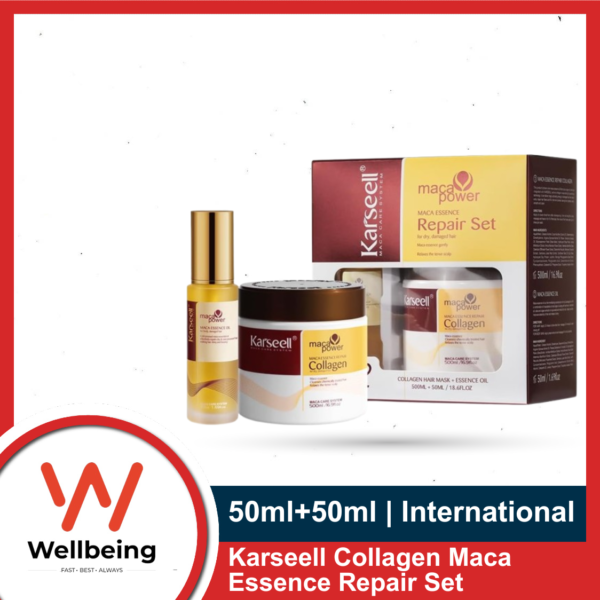 WB MAIN IMAGE - 2025-09-29T165759.922 Karseell Collagen Maca Essence Repair Set, Collagen Hair Mask 50ml & Maca Essence Hair Oil 50ml, Argan Oil Hair Treatment for Dry Damaged Hair All Hair Types