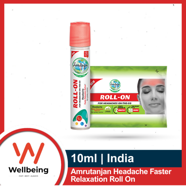 Amrutanjan Headache Roll on Faster Relaxation 10ml Pain Remover | Suitable for Headache, Strong Headache, Stress Reliever | 100% Ayurvedic| Headache & Cold| Starts working within 2 minutes
