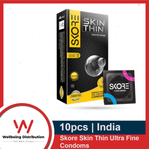 Skore Skin Thin Ultra Fine Thinnest Condom 10s Pack (Made in India) | Thin Condom