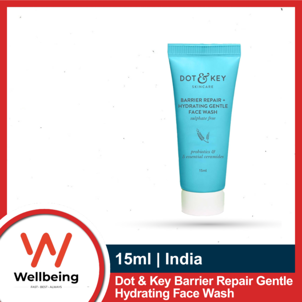 WB Main Image (22) DOT & KEY Vitamin C + E/ Barrier Repair Face Wash 15ml | India | Mini Travel Pack