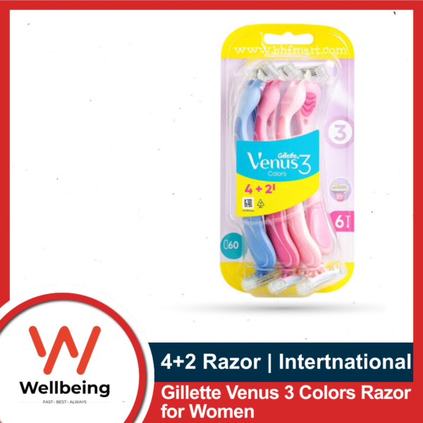 Gillette Venus 3 Colors 4+2 Hair Remover Razor for Women