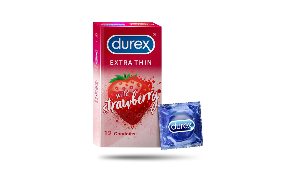 WB New Image (970 x 600 px) (63) Durex Extra Thin Wild Strawberry Flavor Condom 12pcs Pack | India - Image 1