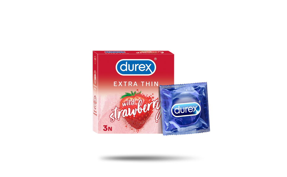 WB New Image (970 x 600 px) (64) Durex Extra Thin Wild Strawberry Flavor Condom 3pcs Pack | India - Image 1
