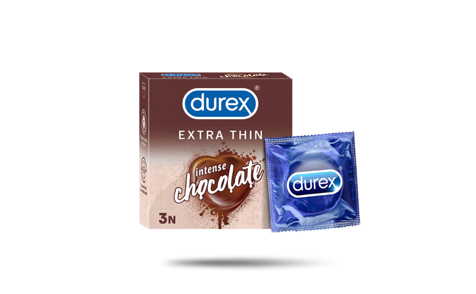 WB New Image (970 x 600 px) (66) Durex Extra Thin Intense Chocolate Flavor Condom 3pcs Pack | India - Image 1
