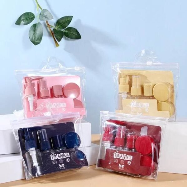 f7ac175095f668927b20796f24661059 5pcs Set Travel Cosmetics Bottles Set Plastic Pressing Spray Bottle Makeup Tools Kit (Random Body Color) - Travel Kit, Travel Storage for carrying shampoo, lotion, sun skin oil for travelling , for all season