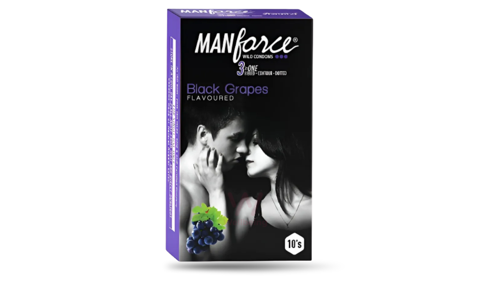 AKASH WB New Image (970 x 600 px) - 2026-08-22T143208.739 Manforce Black Grapes Flavor Dotted Condom 10pcs Pack I India - Image 1