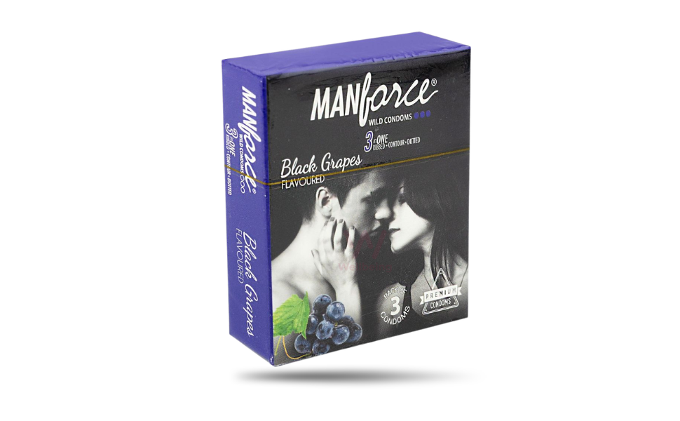 AKASH WB New Image (970 x 600 px) - 2026-08-22T143521.153 Manforce Black Grapes Flavor Dotted Condom 3pcs Pack I India - Image 1