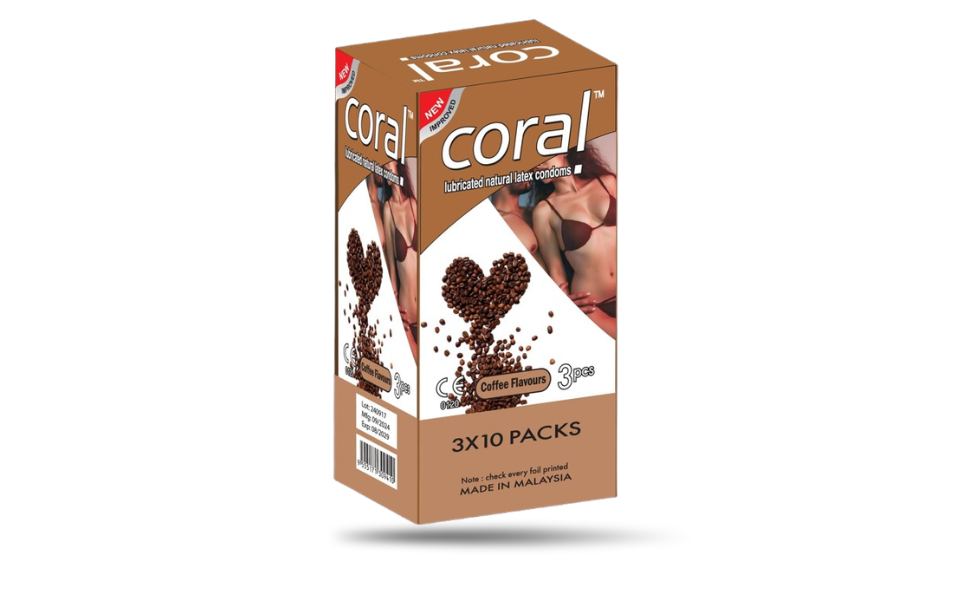 AKASH WB New Image (970 x 600 px) (34) Coral Coffee Flavor Condom | Full Box 3x10=30pcs | Malaysia - Image 1