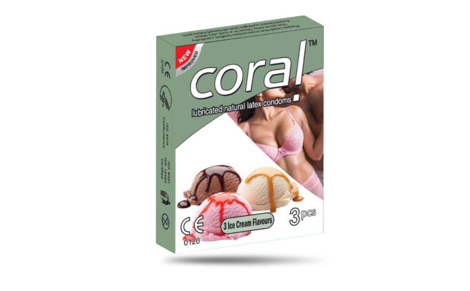AKASH WB New Image (970 x 600 px) (37) Coral Ice Cream Flavor Condom 3pcs Pack | Malaysia - Image 1