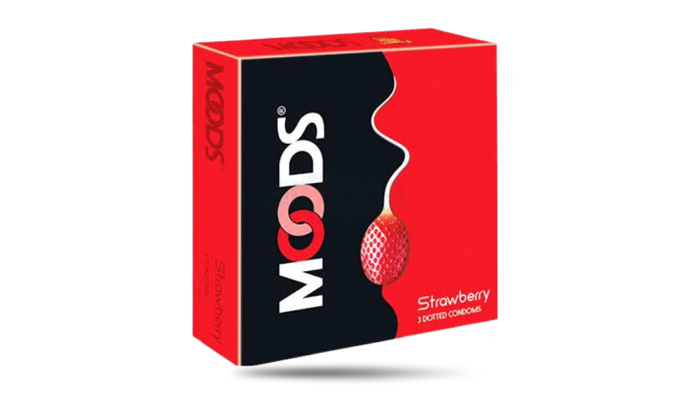 AKASH WB New Image (970 x 600 px) (42) Moods Strawberry Flavor Condom 3pcs Pack | India - Image 1