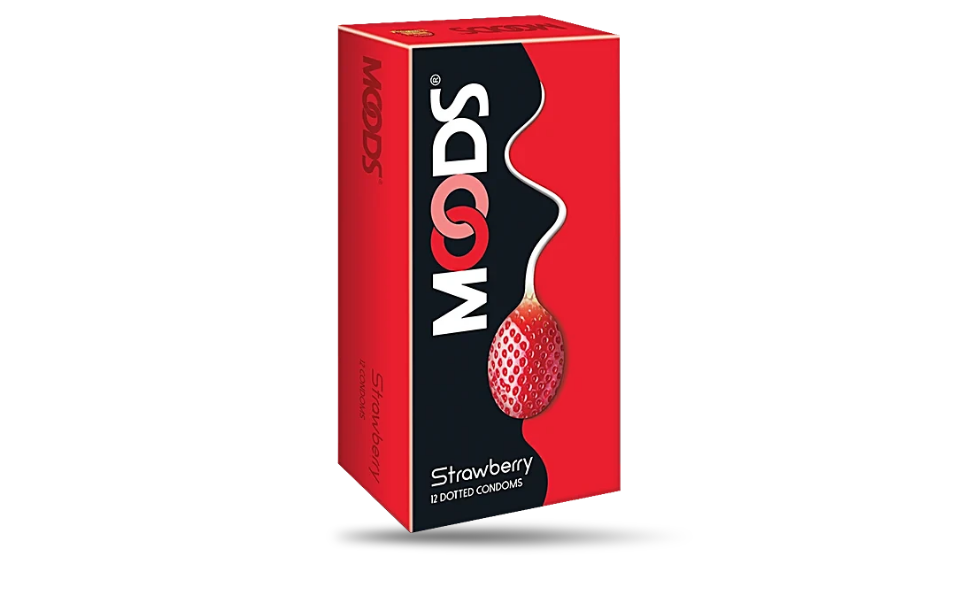 AKASH WB New Image (970 x 600 px) (43) Moods Strawberry Flavor Condom 12pcs Pack | India - Image 1