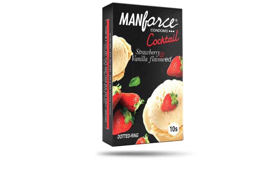 AKASH WB New Image (970 x 600 px) (53) Manforce Cocktail Strawberry & Vanilla Flavor Condom 10pcs Pack | India - Image 1