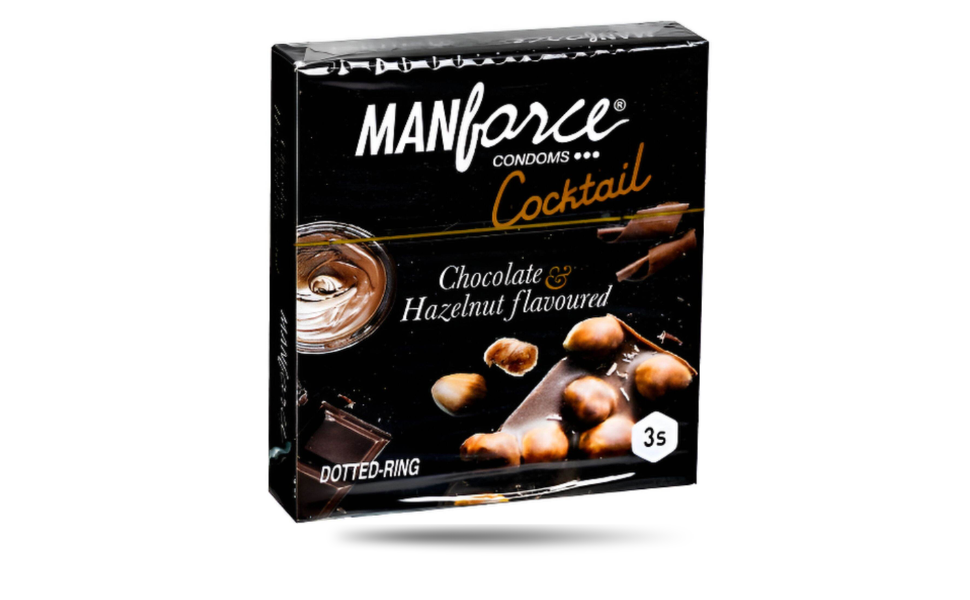 AKASH WB New Image (970 x 600 px) (55) Manforce Cocktail Condom Chocolate & Hazelnut Flavor 3pcs Pack | India - Image 1