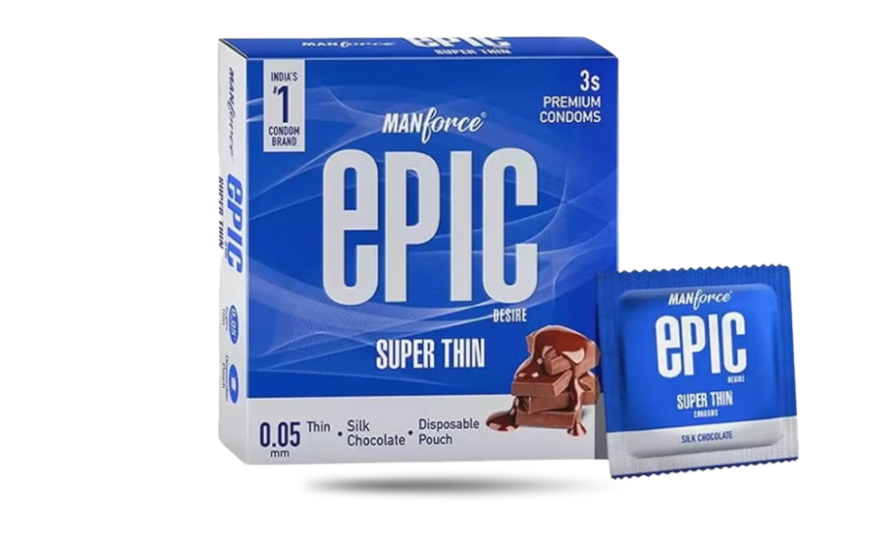 AKASH WB New Image (970 x 600 px) (66) Manforce Epic Super Thin Silk Chocolate Flavor Condom 3pcs Pack | India - Image 1