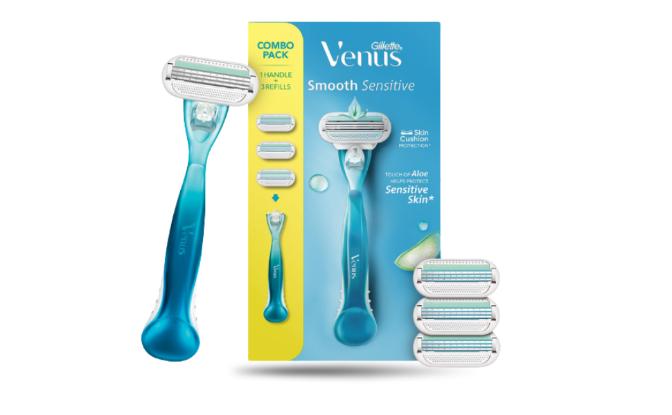 AKASH WB New Image (970 x 600 px) (7) Gillette Venus Smooth Sensitive Razor with Aloe Combo Pack | 1 Razor Handle 3 Refills Cartidges - Image 1
