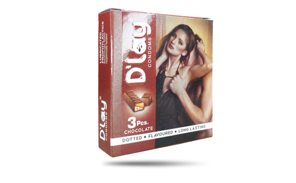 AKASH WB New Image (970 x 600 px) (84) D'lay Chocolate Flavor Long Lasting Dotted Condom 3pcs I India - Image 1