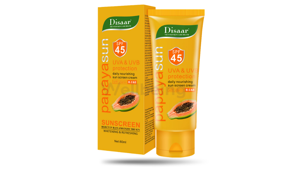 AKASH WB New Image (970 x 600 px) (86) Disaar Papaya Waterproof Sunscreen SPF 45 60ml I China - Image 1