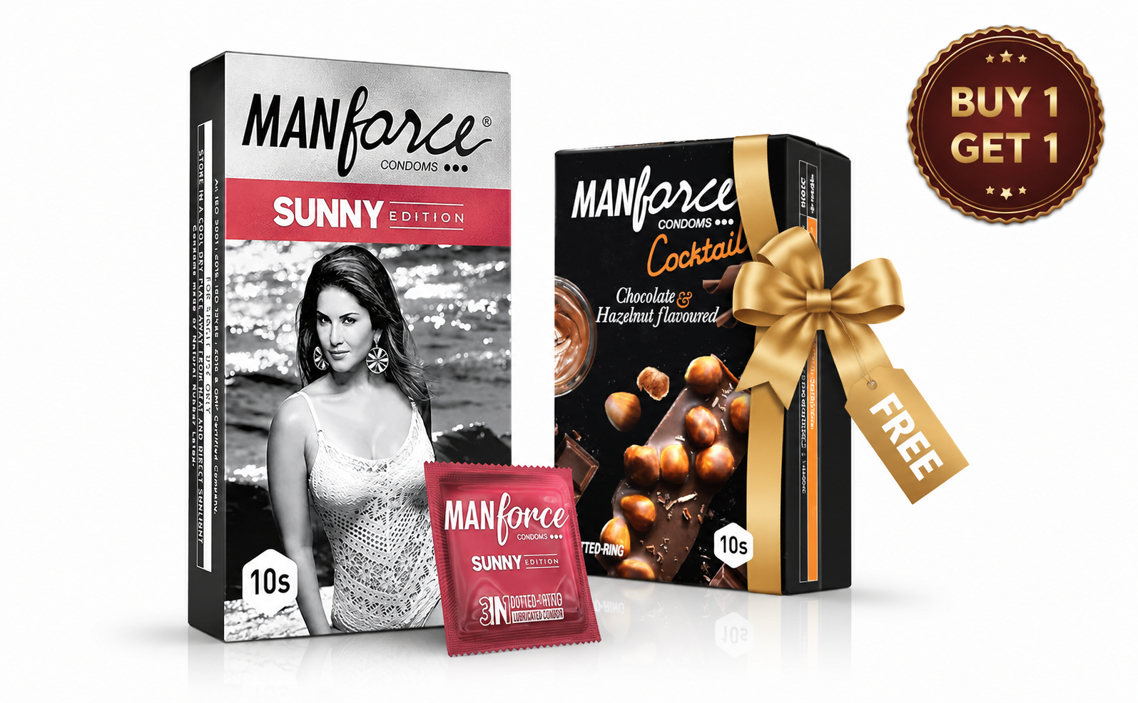 ChatGPT Image Aug 15, 2026, 01_56_19 AM Buy 1 Get 1 - Manforce Sunny Edition 10pcs + FREE Cocktail Hazelnut Condom 10pcs Pack | India - Image 1