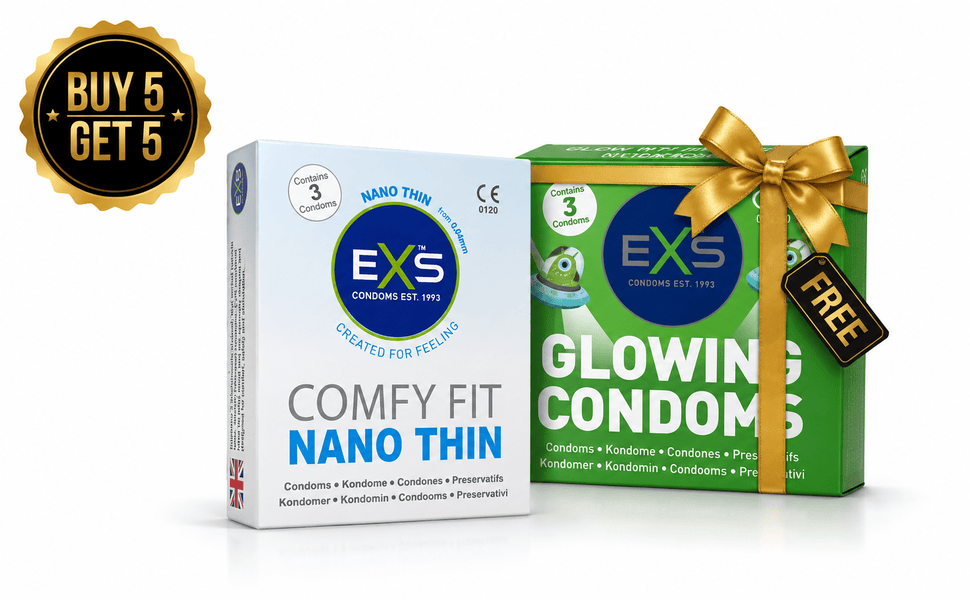 ChatGPT Image Aug 17, 2026, 01_23_04 PM Buy 1 Get 1 – EXS Nano Thin Condom 3s x 5 Pack + FREE EXS Glow Condom 3s x 5 Pack | UK - Image 1