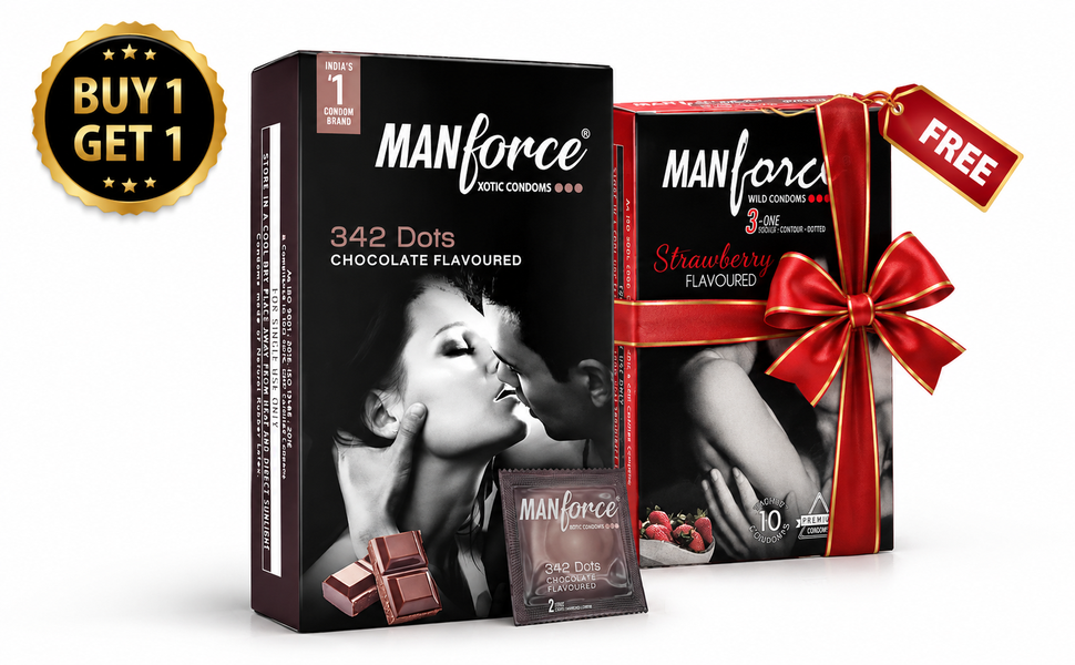 ChatGPT Image Aug 17, 2026, 12_17_19 PM (1) Buy 1 Get 1 – Manforce Chocolate 10pcs + FREE Strawberry Flavor Condom 10pcs Pack | India - Image 1