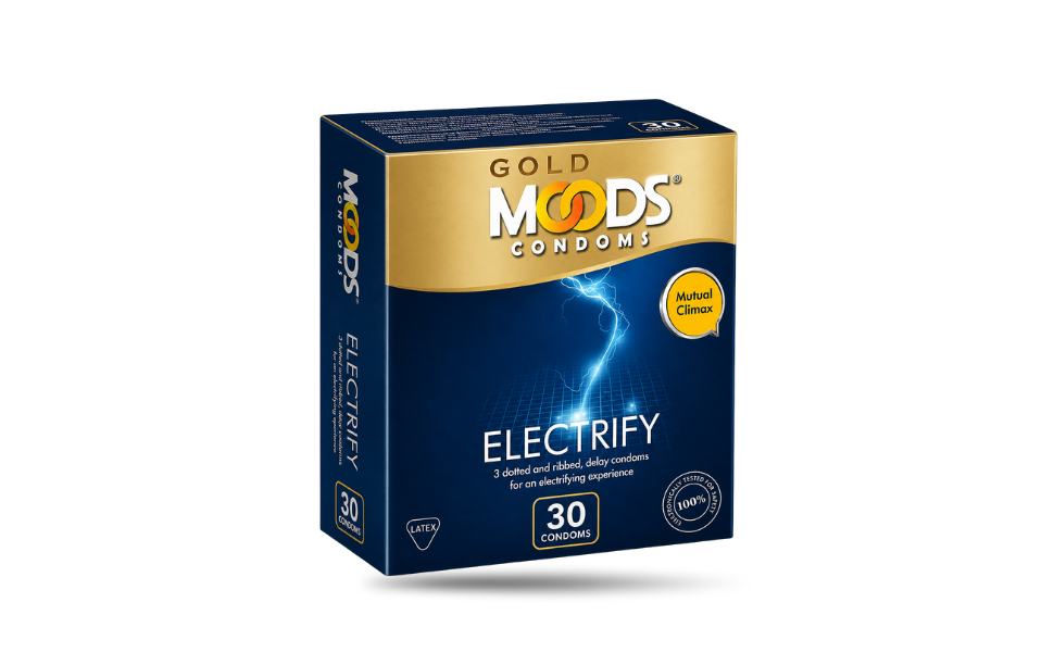 ChatGPT Image Aug 30, 2026, 04_21_25 PM Moods Gold Electrify Dotted, Ribbed, Delay Condom | Full Box 3x10=30pcs - Image 1