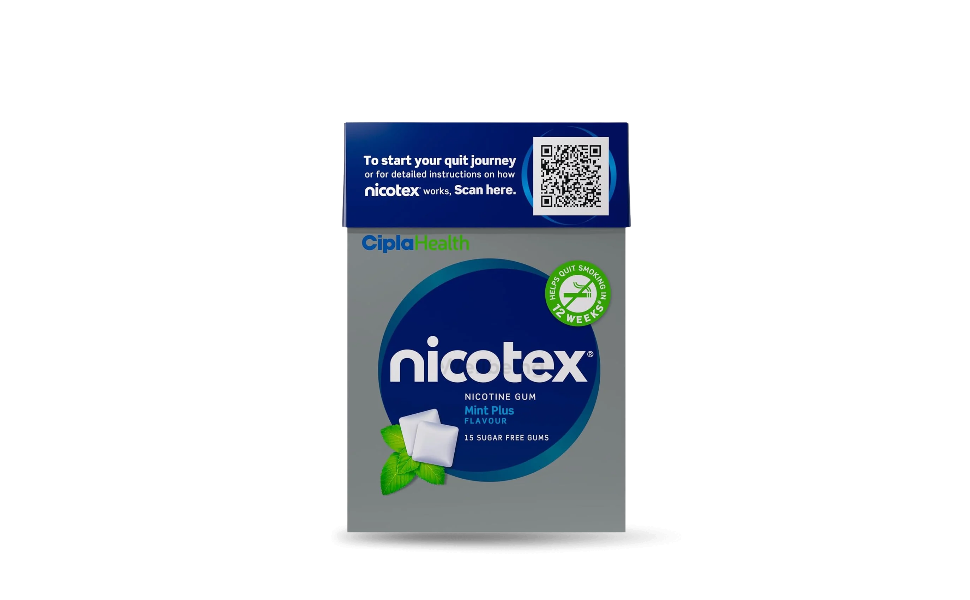 WB Main Image (165) Cipla Nicotex Nicotine Sugar Free Mint Plus Gums 2mg - 15Gums - Image 1