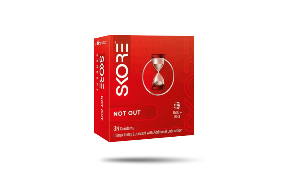 WB New Image (970 x 600 px) (14) SKORE Not Out Climax Delay With 1500+ Dots Condom 3pcs Pack | India - Image 1