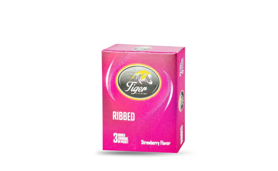 WB New Image (970 x 600 px) - 2026-08-22T131143.440 Tiger Ribbed Strawberry Flavor Condom 3pcs Pack - Image 1