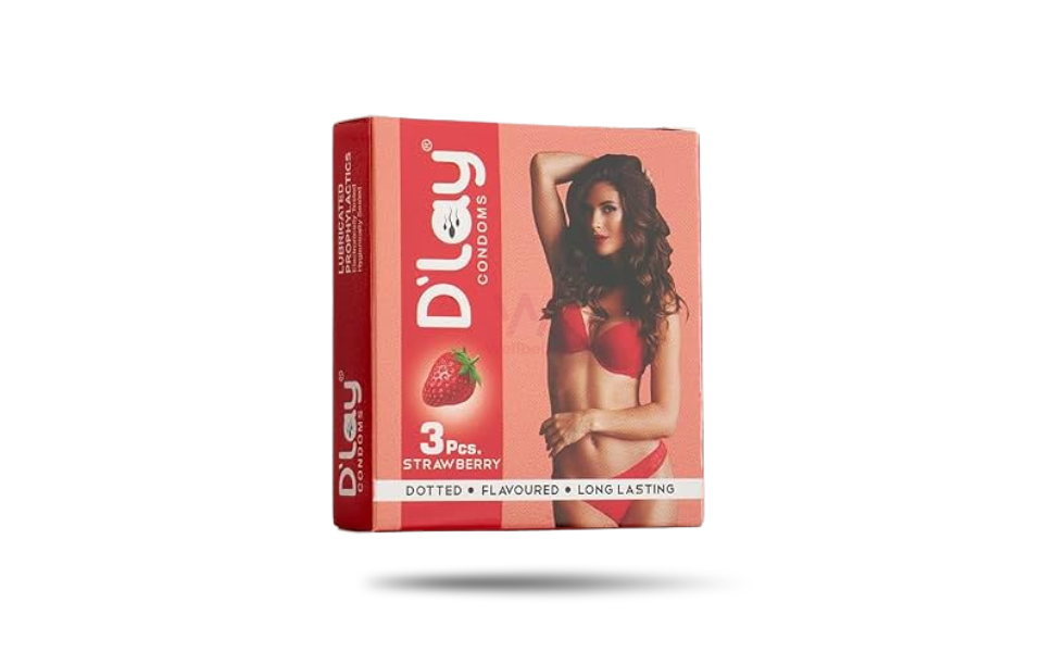 WB New Image (970 x 600 px) - 2026-08-22T133448.577 D'lay Strawberry Flavor Long Lasting Dotted Condom 3pcs I India - Image 1