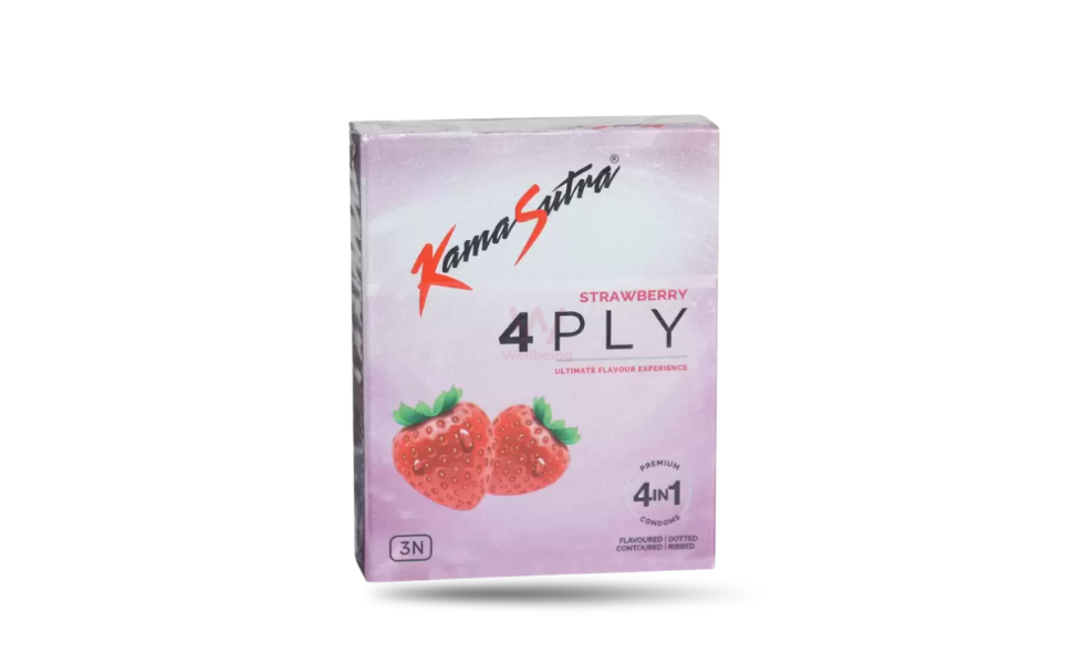 WB New Image (970 x 600 px) - 2026-08-22T174126.267 KamaSutra Strawberry Flavor 4PLY 4in1 Dotted, Contoured, Ribbed Condom 3pcs Pack | India - Image 1