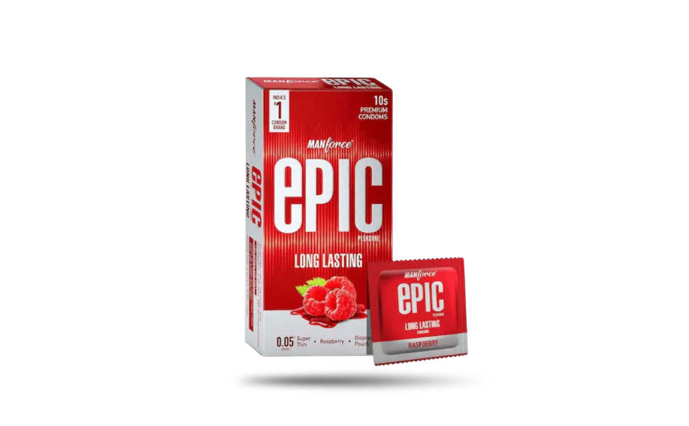 WB New Image (970 x 600 px) (3) Manforce Epic Pleasure Super Thin 0.05mm Long Lasting Raspberry Flavor Condom 10pcs Pack | India - Image 1