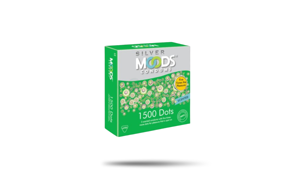 WB New Image (970 x 600 px) (50) Moods Silver 1500 Dots Condom 3pcs Pack | India - Image 1