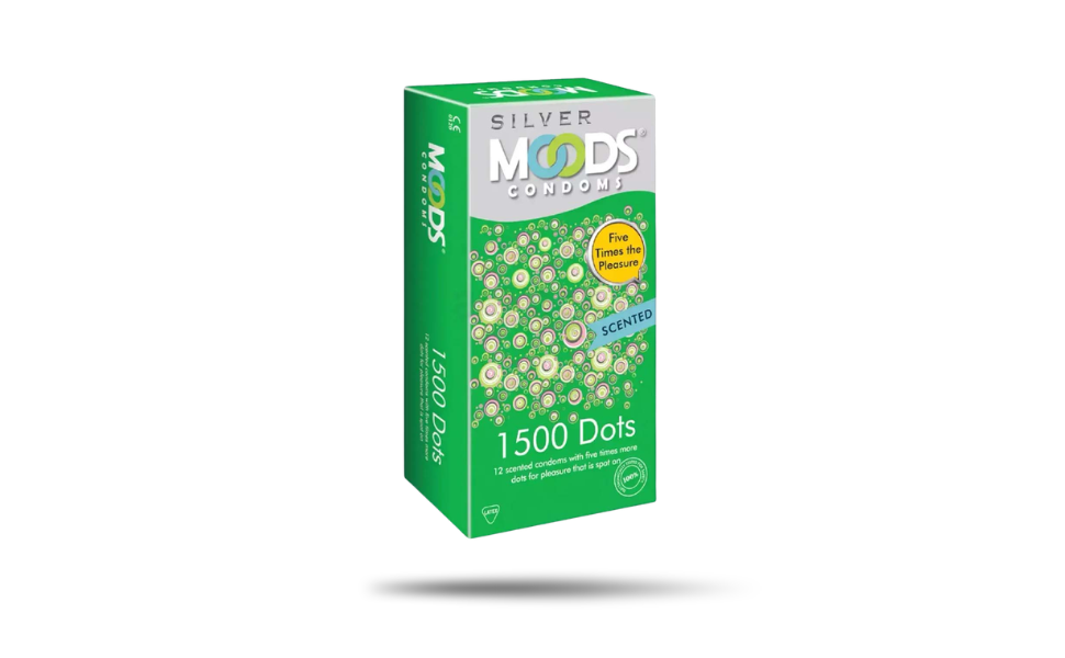 WB New Image (970 x 600 px) (51) Moods Silver 1500 Dots Condom 12pcs Pack | India - Image 1