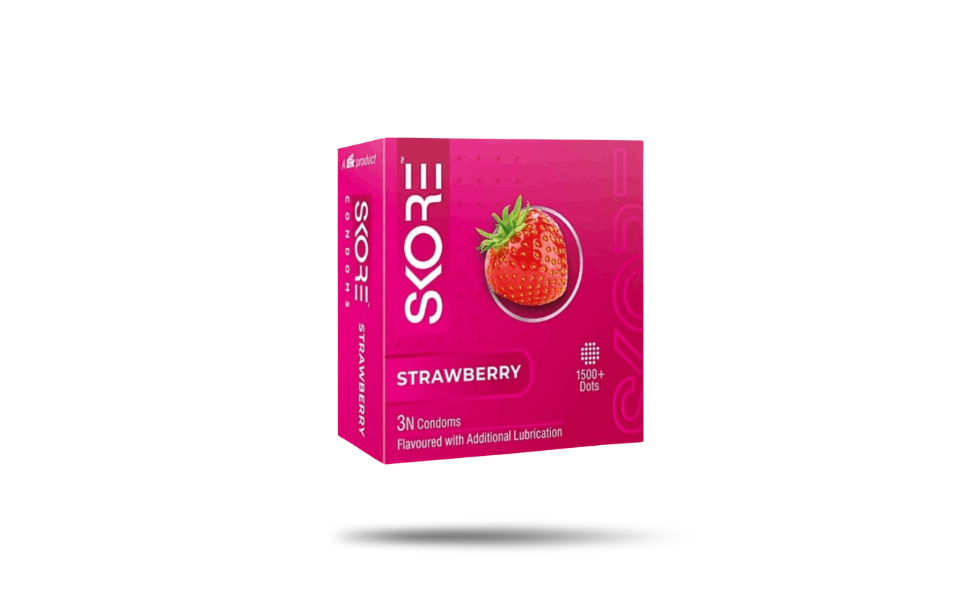 WB New Image (970 x 600 px) (94) Skore Strawberry Flavor 1500+ Dots Condom 3pcs Pack | India - Image 1