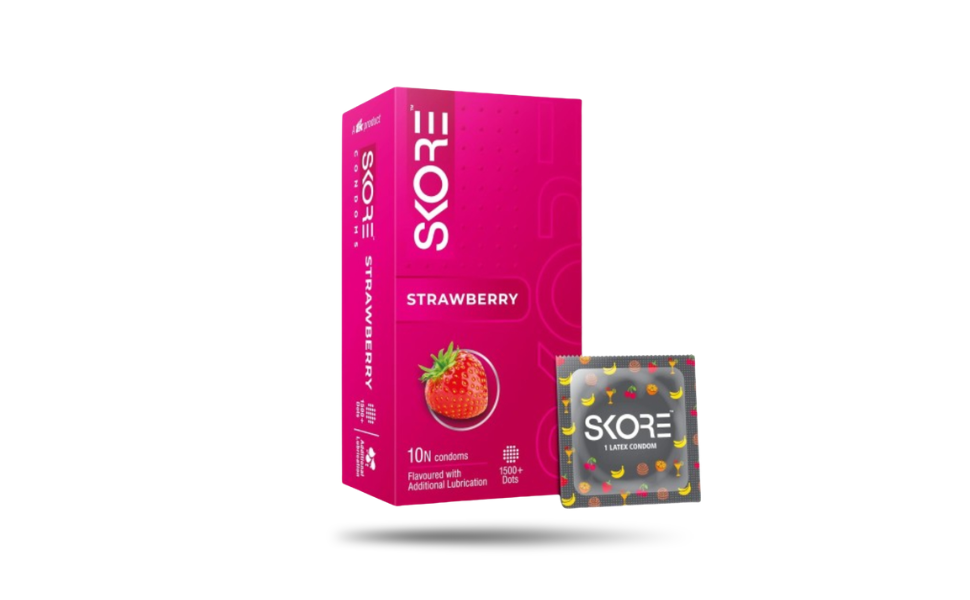 WB New Image (970 x 600 px) (95) Skore Strawberry Flavor 1500+ Dots Condom 10pcs Pack | India - Image 1