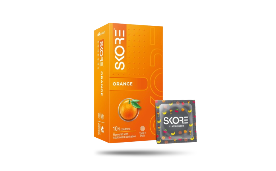 WB New Image (970 x 600 px) (98) Skore Orange Flavor 1500+ Dots Condom 10pcs Pack | India - Image 1
