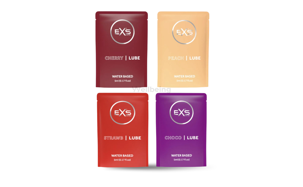 WB New Image (970 x 600 px) - 2026-09-06T151237.446 EXS Water Based Lubricant 5ml x 4 Sachets | Cherry, Chocolate, Strawberry & Peach Flavor | Brand of UK - Image 1