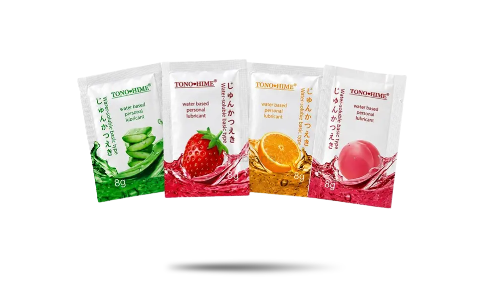 WB New Image (970 x 600 px) - 2026-09-06T175054.436 TONO HIME Water Based Flavored Lube 8g x 4 Strawberry, Orange, Alovera, Peach Flavor - Image 1