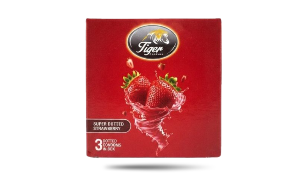 WB New Image (970 x 600 px) - 2026-09-07T162652.032 Tiger Super Dotted Strawberry Flavor Condom 3pcs Pack - Image 1
