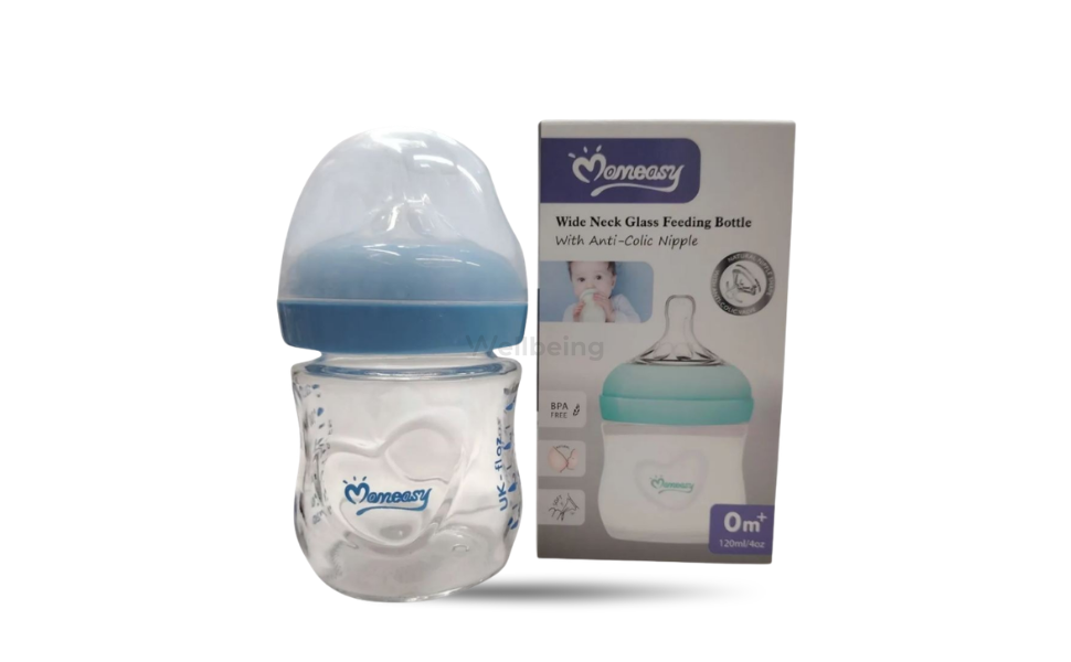 WB New Image (970 x 600 px) - 2026-09-17T141123.015 Momeasy Baby Feeder Wide Neck Glass feeding Bottle with Anti-Colic Nipple 0m+ 120ml Multicolor - Image 1
