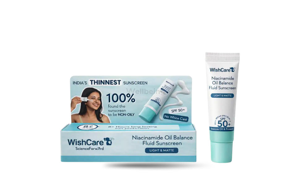 WB New Image (970 x 600 px) - 22 WishCare Niacinamide Oil Balance Fluid Sunscreen 5g Travel Pack - Image 1