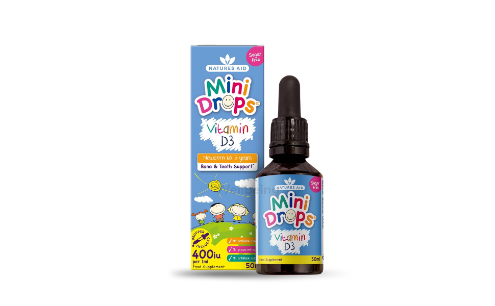 WB New Image (970 x 600 px) - 64 Natures Aid Mini Drops Vitamin D3 Liquid Supplement 50ml | For Infants & Kids, Supports Bone, Teeth & Immune System - Image 1