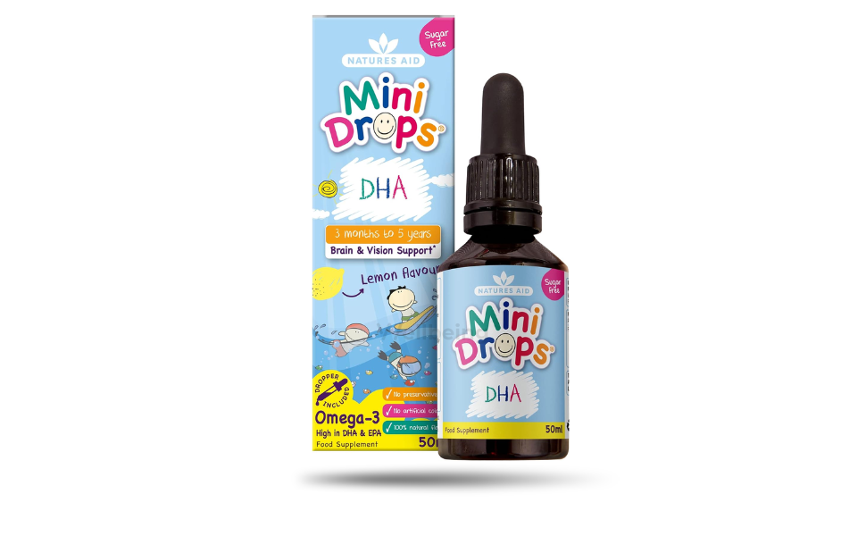 WB New Image (970 x 600 px) - 65 Natures Aid Mini Drops DHA with Omega-3 50ml for 3 Months to 5 years Children - Image 1