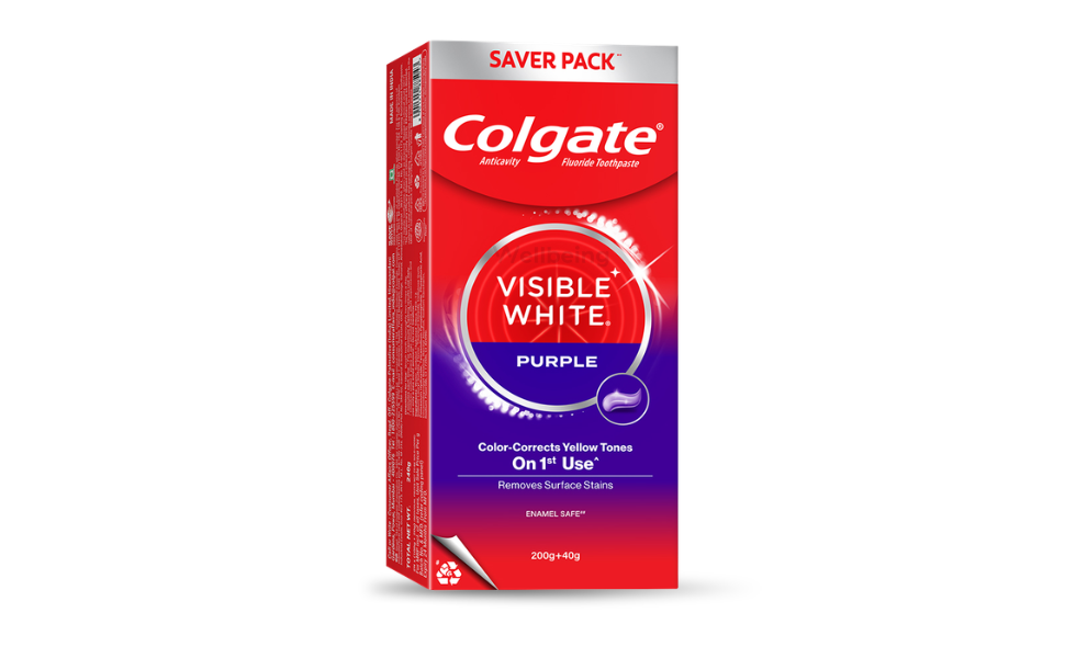 WB New Image (970 x 600 px) - 77 Colgate Visible White Purple Toothpaste 200g+40g | India - Image 1